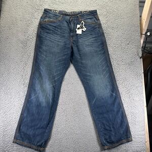 Mojeans Jeans Men 38x35 Blue Cotton Denim Bootcut Leg Baggy Faded Western Cowboy